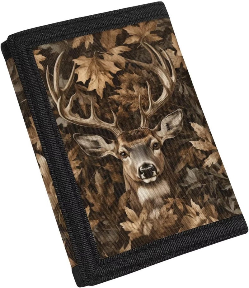 Rnyleeg Hunting Deer Wallet for Boys Novelty Canvas Wallets for Kids 6-8 8-10 10-12 Outdoor Sports Travel Wallet for Childrens Trifold Play Purse with Sticker and Coin Pocket - Image 1